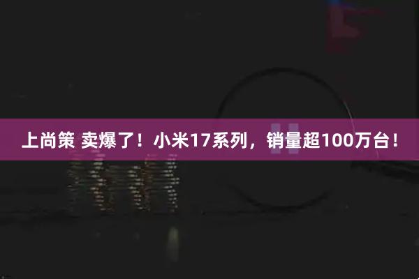 上尚策 卖爆了！小米17系列，销量超100万台！