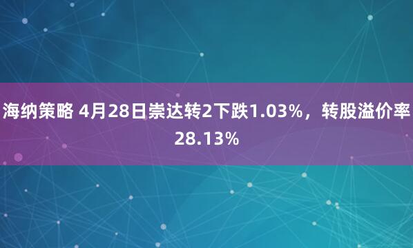 海纳策略 4月28日崇达转2下跌1.03%，转股溢价率28.13%